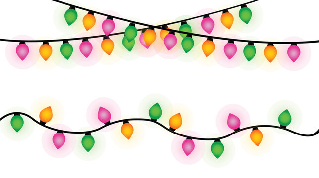 Colorful Christmas Lights Festive Holiday Glowing String Decoration Vector Illustration