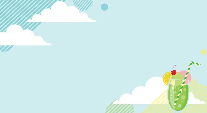 Refreshing summer drink with ice cream and fruit in a clear glass on a sunny day.