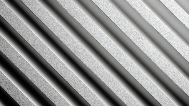 Abstract grayscale image featuring diagonal parallel ribbed textures with high contrast lighting, creating a sense of depth and pattern.