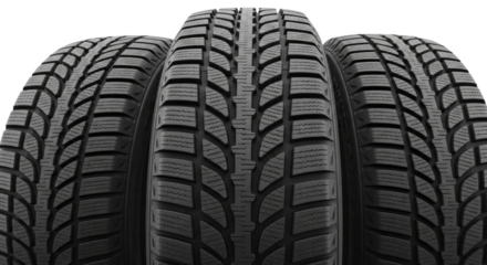 Three winter tires on a black background transparent background cutout png