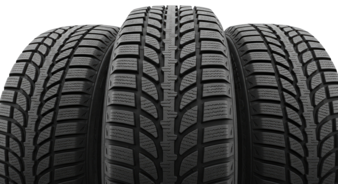 Three winter tires on a black background transparent background cutout png
