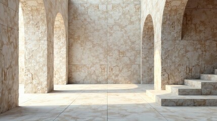 Fototapeta premium Sunlit Stone Archway and Staircase Architectural Interior Design