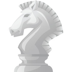 White Chess Knight Piece Sculpture Isolated on Transparent Background Representing Strategy and Intelligence