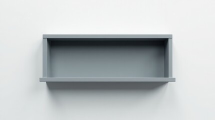 Empty Gray Rectangular Shelf on a Plain White Wall, Ready for Display