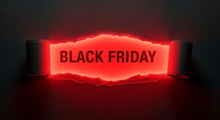 Black Friday sale announcement with vibrant red glow and ripped paper effect for impactful marketing