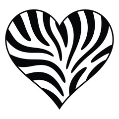 Naklejka premium A stylized heart shape filled with a striking black and white zebra print pattern, symbolizing love, wildness, and unique style