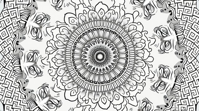 Intricate black and white abstract mandala pattern with organic shapes - Powered by Adobe