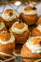 Cream puff pastries with vanilla cream