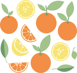 Vibrant Citrus Fruits and Leaves Pattern.