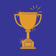Gold Trophy Icon on Blue Background for Achievement and Success | Award Symbol