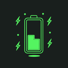 Battery Icon Illustration Charging Status Indicator on Dark Background with Lightning Bolts