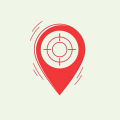 Red Location Pin with Target Icon Representing Precise Destination or Goal Setting, Ideal for GPS, Navigation, Marketing, and Business Strategy Concepts