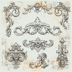 Luxury decorative vector elements set, rococo and baroque style, vintage luxury royal vignette