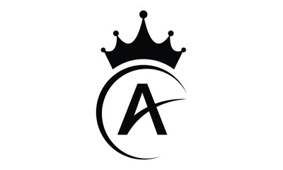 abstract black A crown letter logo.
