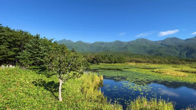 知床五湖からみた知床連山のタイムラプス動画　日本　北海道