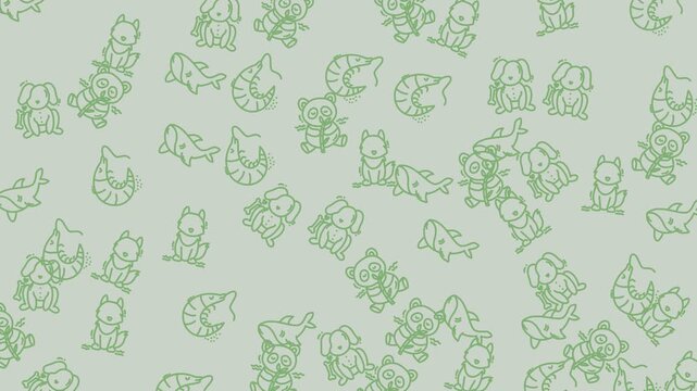 Pale green background adorned with charming animal doodles. Perfect for childrens books, educational materials, and playful design projects. Bright and whimsical aesthetic.