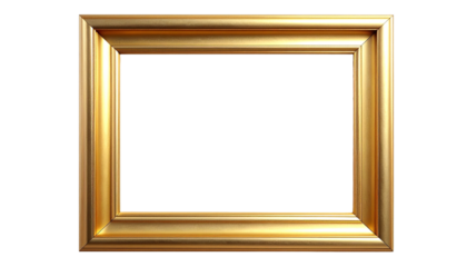 Luxurious ornate golden picture frame with carved floral details and symmetrical corners on white background