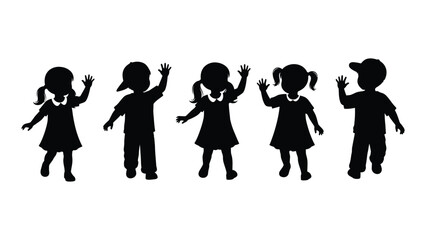 Waving children silhouettes isolated on white background, Vector