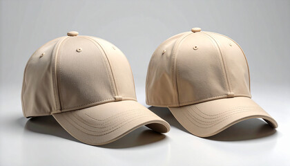 Beige baseball cap shown front and back with curved brim and adjustable strap on neutral background.