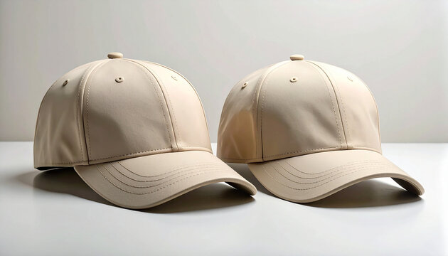 Beige baseball cap shown front and back with curved brim and adjustable strap on neutral background.