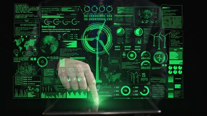 A green energy dashboard showcases innovative data visualization techniques. The interactive display highlights statistics related to sustainability, efficiency, and environmental impact. Cipher