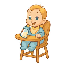 Happy baby sitting and holding a small toy/rattle