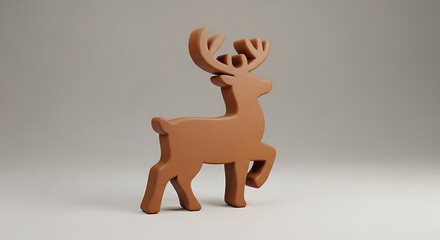 Wooden Reindeer Figurine on a White Surface, Christmas Decoration.