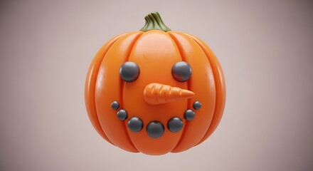 Cute Halloween Pumpkin Face with Carrot Nose and Dark Eyes.