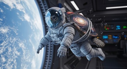 an astronaut floats weightlessly inside a spacecraft gazing out at earth and the cosmos a breathtaking view of space exploration high quality professional