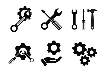 Service icon set. Wrench, screwdriver, hammer, and gear icon. Settings and repair icon, service sign, vector illustration