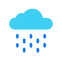 Weather Icon Showing Blue Cloud and Raindrops on Black