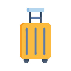 Stylized yellow suitcase with blue accents against black background
