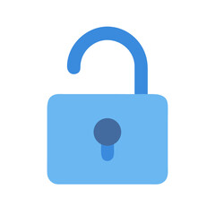 Open padlock icon on black background for security concepts