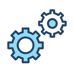 Two light blue gears interlocked on a black background