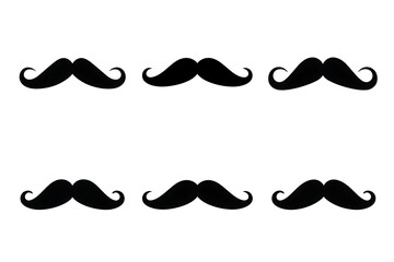 Six black mustache silhouettes against a white background