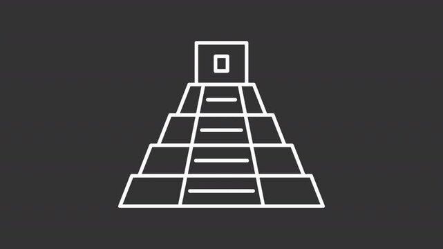 Animated Maya pyramid white line icon. Ancient Mesoamerican architecture animation. South American cultural heritage. Zikkurat. Isolated element on dark background. Alpha transparent video