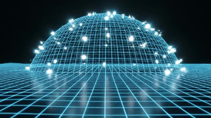 Minimalistic glowing wireframe grid pulsing and shifting based on an unseen electronic data frequency simulating analysis wireframe, backdrop, information