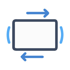 Horizontal rotation symbol with blue arrows on black background