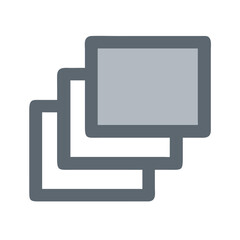 Three overlapping rectangle shapes on a black background icon