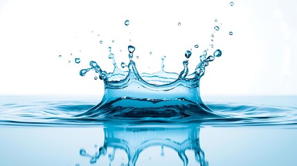 Dynamic water splash crown formation against white background