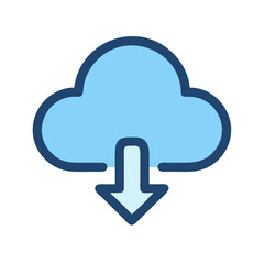 Light blue download cloud icon for data transfer concept