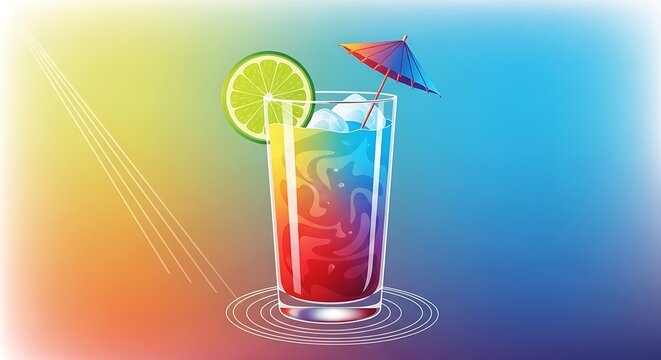 Colorful layered cocktail with lime and umbrella garnish. - Powered by Adobe