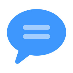 Blue speech bubble with horizontal bars in flat style