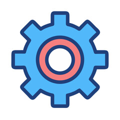 Blue gear icon with coral circle, white center