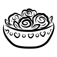Design Hand-Drawn Rose Bowl Illustration in Black Outline for DIY Craft