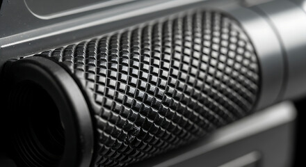 Detailed macro shot of dark grey knurled metal surface showing intricate diamond pattern industrial texture on mechanical background