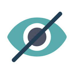 Abstract teal eye with line through it on black background