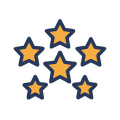 Five gold stars arranged in a cluster on black