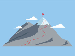 Mountain climbing route to peak illustration, success, journey