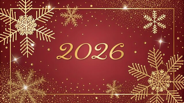 The numbers "2026" are prominently displayed in large, shimmering gold text, hanging from delicate golden ribbons.